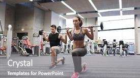  Presentation with barbell - PPT layouts with exercise fitness - young man and woman training background and a gray colored foreground