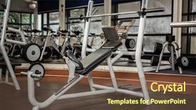  Presentation with machines - Cool new PPT layouts with exercise machines in a gym backdrop and a tawny brown colored foreground