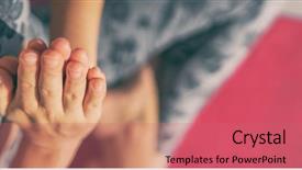  Presentation with woman hands open - Beautiful PPT theme featuring exercise mat at yoga retreat backdrop and a coral colored foreground