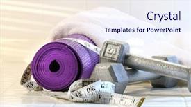  Presentation with exercise mat - PPT theme consisting of exercise mat with weights on white tile floor background and a sky blue colored foreground