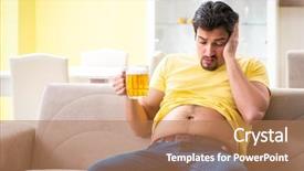  Presentation with obese - Audience pleasing slides consisting of exercise metabolism - fat obese man holding beer backdrop and a coral colored foreground