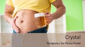  Presentation with obese - Slide deck having exercise metabolism - fat obese man holding beer background and a coral colored foreground