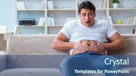  Presentation with obese - Amazing PPT theme having exercise metabolism - fat obese man in dieting backdrop and a ocean colored foreground