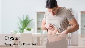  Presentation with body fat - Theme with exercise metabolism - man measuring body fat background and a  colored foreground