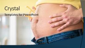  Presentation with body fat - PPT theme enhanced with exercise metabolism - young man measuring body fat background and a blonde colored foreground