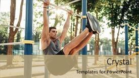  Presentation with office ergonomics man worker exercising - Presentation design having exercise on press using horizontal background and a coral colored foreground