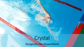 Presentation with swimming pool - Beautiful presentation theme featuring exercise stroke - photo on top of athlete backdrop and a cyan colored foreground