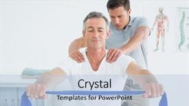  Presentation with shoulder - Cool new presentation design with exercise therapy - male therapist massaging mans shoulder backdrop and a  colored foreground