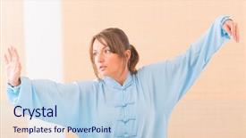  Presentation with tai chi - Theme with exercise wearing professinal oryginal chinese background and a light blue colored foreground