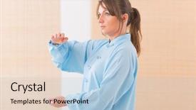  Presentation with tai chi - Audience pleasing PPT theme consisting of exercise wearing professional original chinese backdrop and a light blue colored foreground