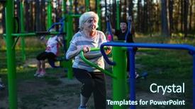  Presentation with active exercise elderly - Audience pleasing presentation theme consisting of exercises on the sport playground backdrop and a tawny brown colored foreground