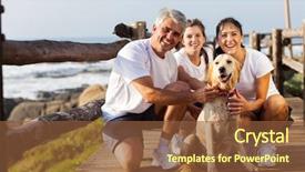  Presentation with family pet - PPT theme having exercising dogs - sporty family and their pet background and a tawny brown colored foreground