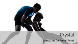  Presentation with aerobics - Presentation design consisting of female graphic designer using digital tablet in the office background and a gray colored foreground