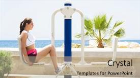  Presentation with woman sport - Slide deck consisting of exercising on a sport machine background and a  colored foreground