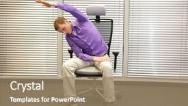  Presentation with healthy office - PPT layouts featuring exercising on chair in office background and a coral colored foreground