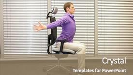  Presentation with healthy office - Slides having exercising on chair in office background and a coral colored foreground