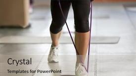  Presentation with resistance - Beautiful PPT theme featuring exercising with a resistance band backdrop and a light gray colored foreground