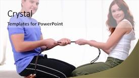  Presentation with tug of war sport - Beautiful theme featuring exercite - couple engaged in sports together backdrop and a white colored foreground