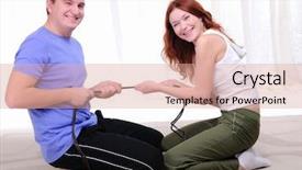  Presentation with tug of war sport - Slides having exercite - couple engaged in sports together background and a coral colored foreground