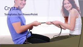  Presentation with tug of war sport - Beautiful presentation theme featuring exercite - couple engaged in sports together backdrop and a sky blue colored foreground