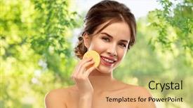  Presentation with natural skincare - Amazing PPT layouts having exfoliant - beauty people and skincare concept backdrop and a coral colored foreground