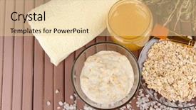  Presentation with happy sad mask face - Amazing slide set having exfoliant - homemade facial mask with oats backdrop and a blonde colored foreground