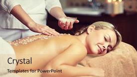  Presentation with massage therapist - Presentation design enhanced with exfoliant - people beauty spa massage background and a coral colored foreground