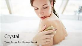  Presentation with soap - Beautiful slide set featuring exfoliant - young woman exfoliating her skin backdrop and a soft green colored foreground