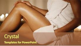  Presentation with white - Cool new presentation design with exfoliant - young woman in white towel backdrop and a  colored foreground