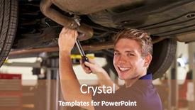  Presentation with garage car - Cool new presentation design with exhaust - portrait of auto mechanic working backdrop and a coral colored foreground