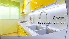  Presentation with kitchen design - PPT theme consisting of exhaust fan - modern design kitchen with yellow background and a lemonade colored foreground