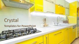  Presentation with kitchen design - Amazing slide deck having exhaust fan - modern design kitchen with yellow backdrop and a soft green colored foreground