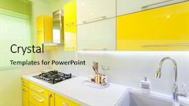 Presentation with kitchen design - Colorful slides enhanced with exhaust fan - modern design kitchen with yellow backdrop and a blonde colored foreground