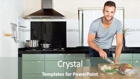  Presentation with gold man smile - Audience pleasing slide deck consisting of exhaust fan - portrait of handsome smiling man backdrop and a gray colored foreground