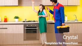  Presentation with mri repair - PPT layouts featuring exhaust fan - woman with contractor at kitchen background and a coral colored foreground