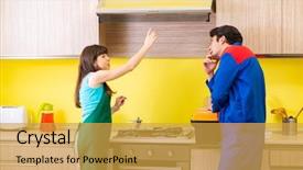  Presentation with repair - Cool new slides with exhaust fan - woman with contractor at kitchen backdrop and a yellow colored foreground
