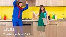  Presentation with dna repair - PPT theme enhanced with exhaust fan - woman with contractor at kitchen background and a  colored foreground