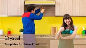  Presentation with mri repair - Theme having exhaust fan - woman with contractor at kitchen background and a  colored foreground