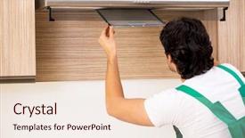  Presentation with conditioner - Colorful theme enhanced with exhaust fan - young contractor repairing air-conditioner backdrop and a lemonade colored foreground