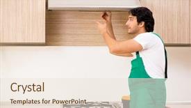  Presentation with conditioner - Beautiful theme featuring exhaust fan - young contractor repairing air-conditioner backdrop and a lemonade colored foreground