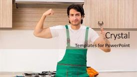  Presentation with solar oven - Slide deck consisting of exhaust fan - young contractor repairing oven background and a lemonade colored foreground