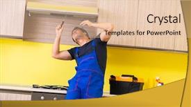  Presentation with kitchen furniture - PPT theme having exhaust fan - young service contractor assembling kitchen background and a lemonade colored foreground