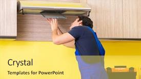  Presentation with kitchen furniture - Audience pleasing PPT layouts consisting of exhaust fan - young service contractor assembling kitchen backdrop and a blonde colored foreground
