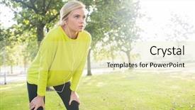  Presentation with an active nerve cell - Presentation theme with exhausted blonde catching her breath background and a soft green colored foreground