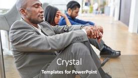  Presentation with company - Amazing PPT theme having exhausted-business-people-after-quitting backdrop and a gray colored foreground