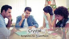  Presentation with pellet - PPT theme with exhausted business team making paper pellet at office background and a soft green colored foreground