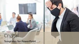  Presentation with mask - Audience pleasing presentation design consisting of exhausted-business-woman-with-everyday backdrop and a mint green colored foreground