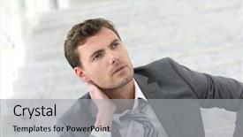  Presentation with profit and loss - Beautiful slide deck featuring exhausted businessman because of job backdrop and a light gray colored foreground