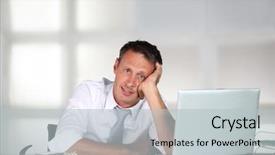  Presentation with front desk - Colorful PPT theme enhanced with bored employee - exhausted businessman in front backdrop and a light gray colored foreground