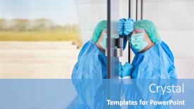  Presentation with covid coronavirus - Colorful PPT theme enhanced with exhausted-doctor-in-protective-clothing backdrop and a teal colored foreground